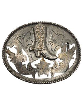 Vintage Cowboy Boot Belt Buckle Western Wear Cut Out Design Country Rodeo